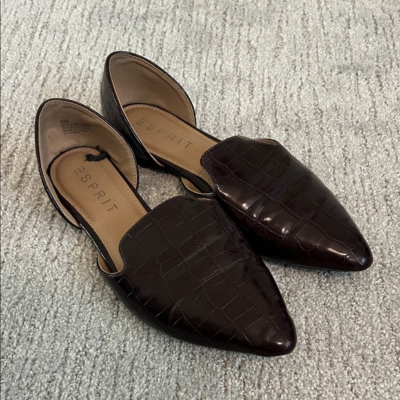 Esprit Dark Brown Croc-Embossed Flats - Picture 1 of 4